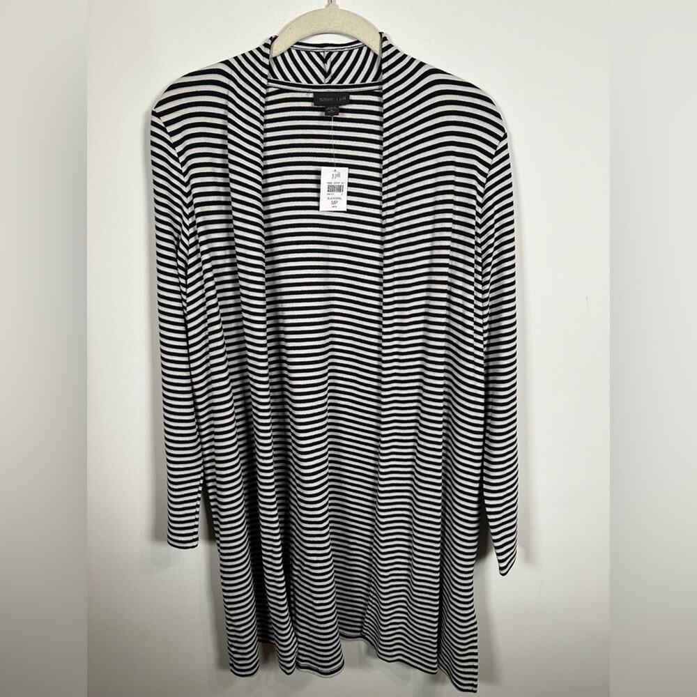 J. Jill Wearever striped open front cardigan Women MP Black white Classic Spring